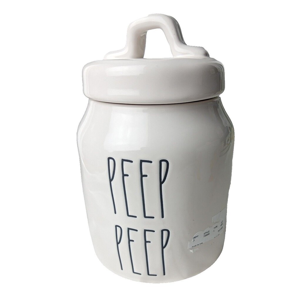 RAE DUNN PEEP PEEP 6.5'' WHITE CANISTER COOKIE JAR